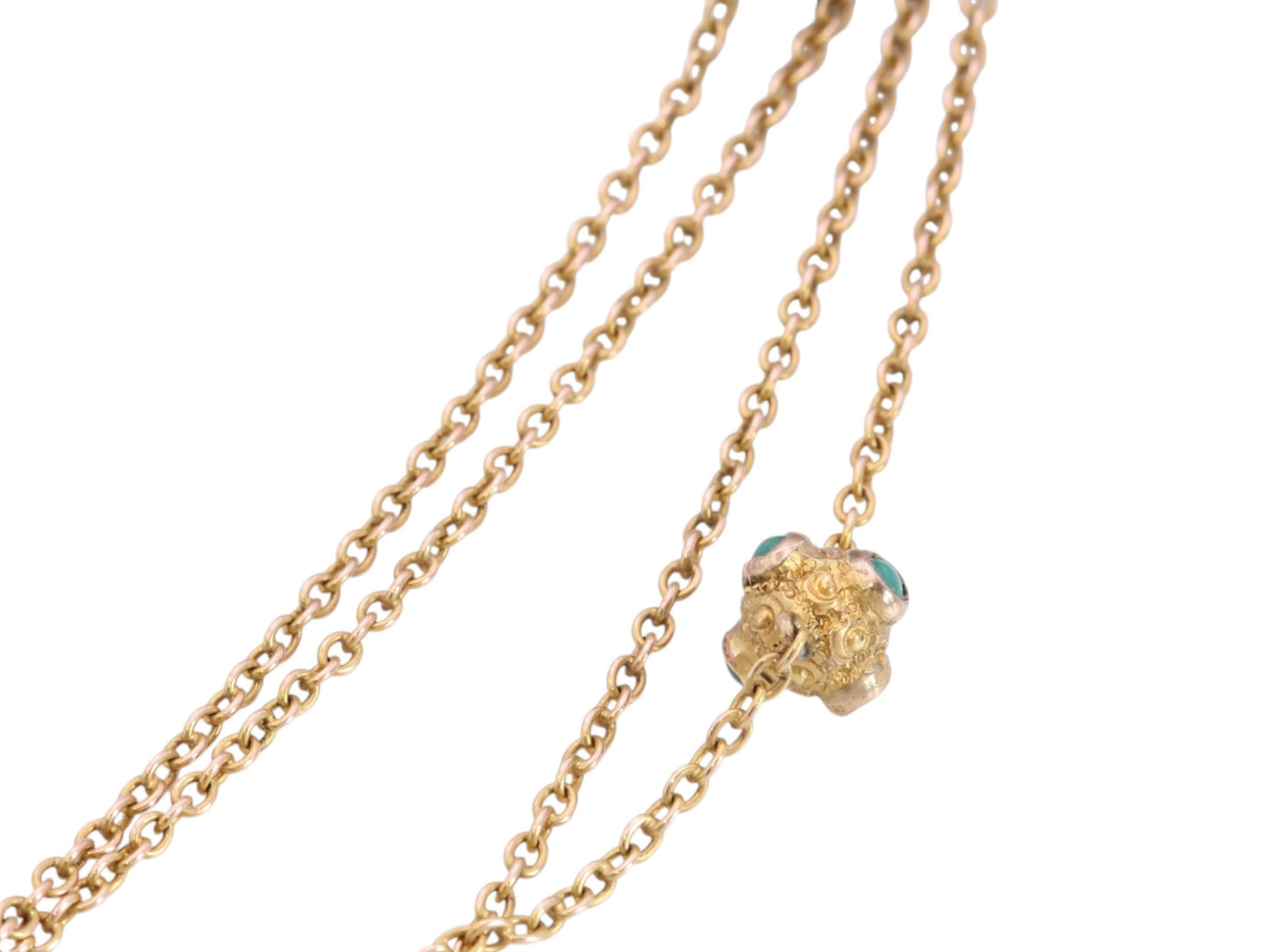 Antique 9ct Gold Turquoise Guard Chain | Edwardian Long Necklace | 54.5"