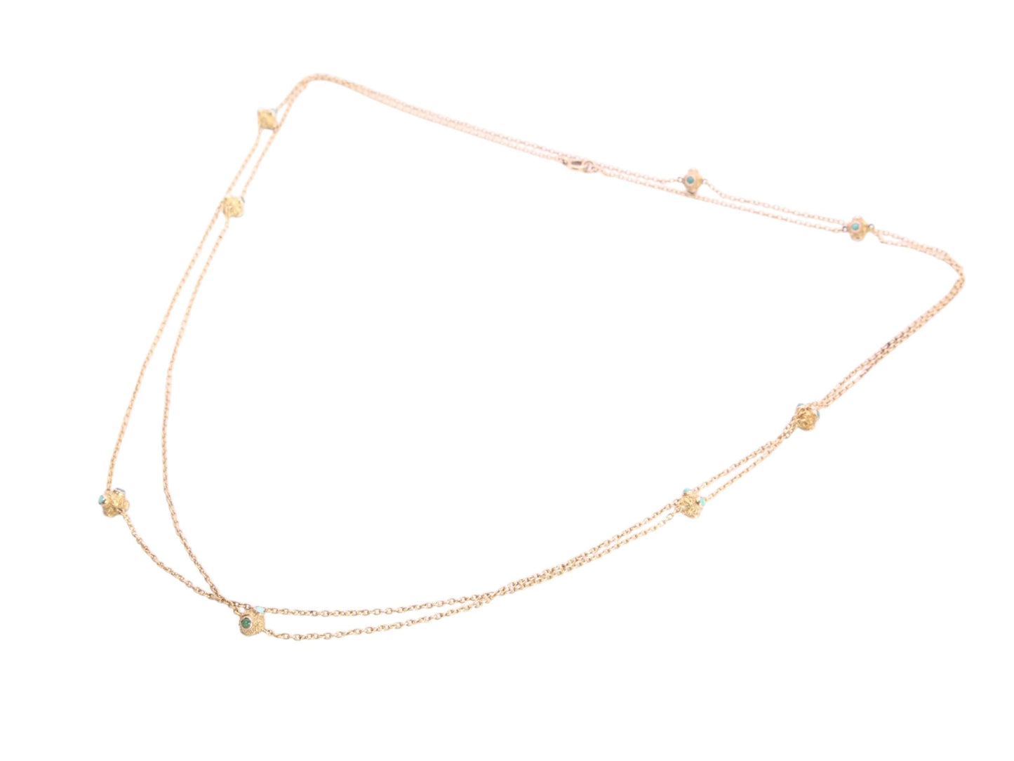 Antique 9ct Gold Turquoise Guard Chain | Edwardian Long Necklace | 54.5"