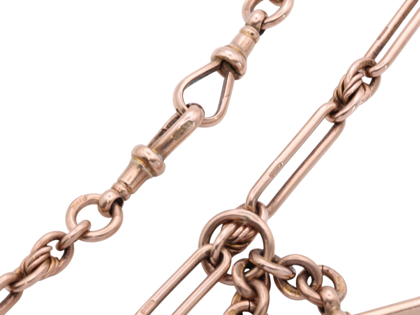 Antique 9ct Rose Gold Trombone & Lover's Knot Albert Chain | 44g | 15.5"