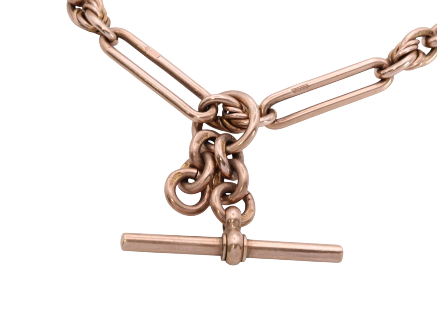 Antique 9ct Rose Gold Trombone & Lover's Knot Albert Chain | 44g | 15.5"