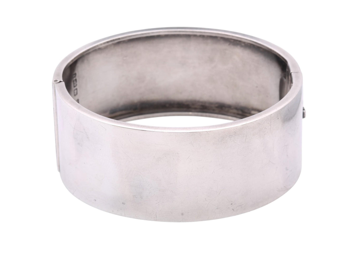 Antique Sterling Silver Chased Floral Bangle | Wide Silver Cuff | Victorian 1883