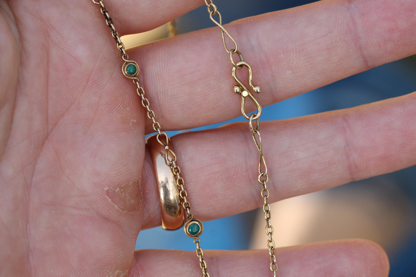Antique 18ct Gold Turquoise Infinity Link Necklace | Safety Hook & Chain | Victorian c.1890