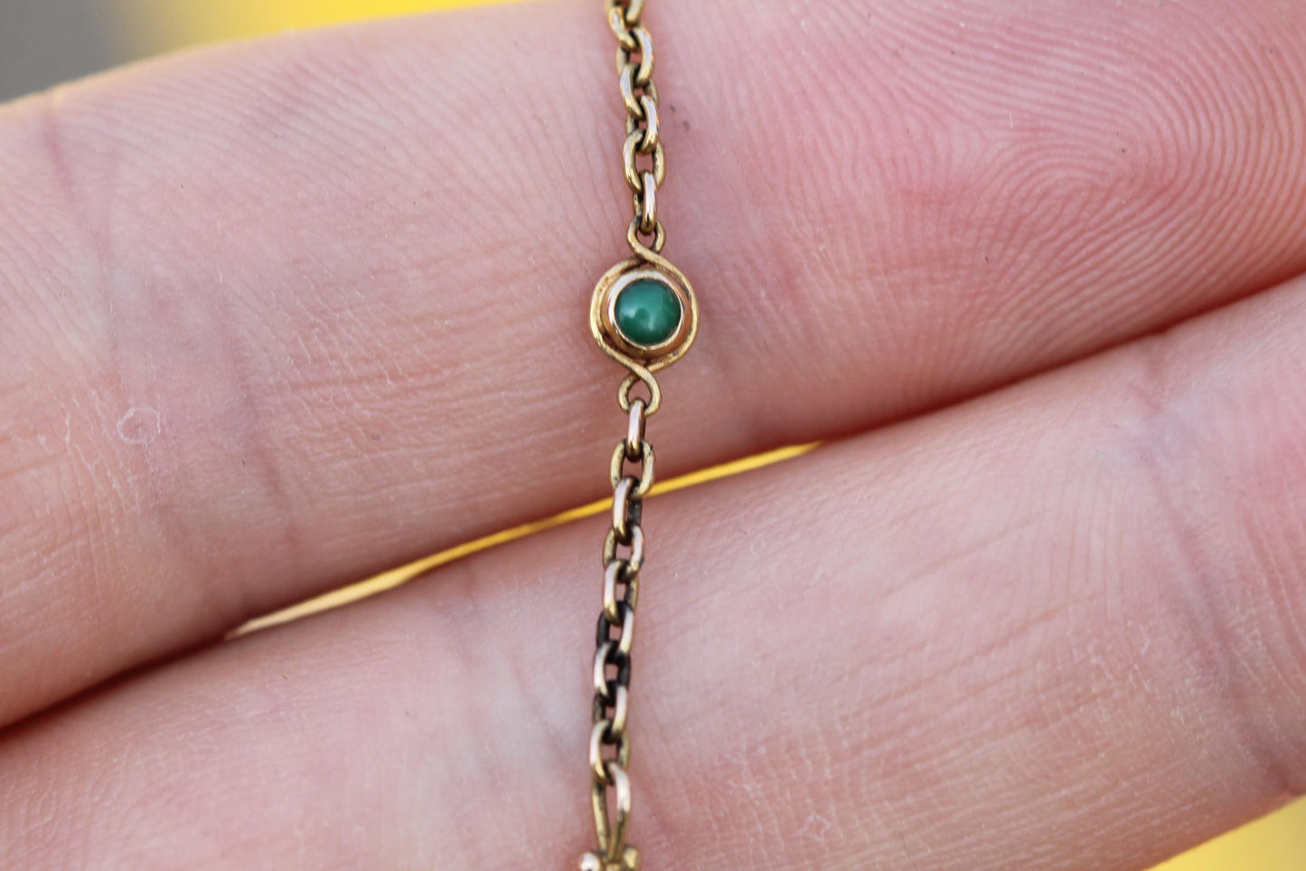 Antique 18ct Gold Turquoise Infinity Link Necklace | Safety Hook & Chain | Victorian c.1890