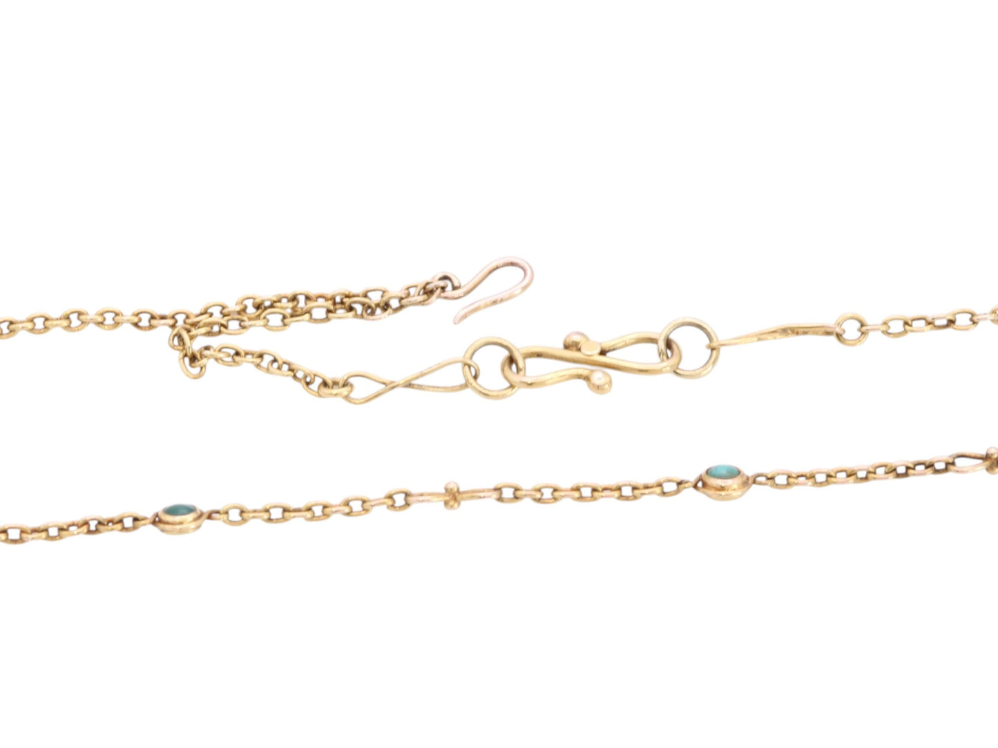 Antique 18ct Gold Turquoise Infinity Link Necklace | Safety Hook & Chain | Victorian c.1890