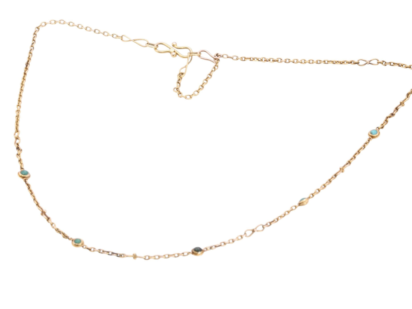 Antique 18ct Gold Turquoise Infinity Link Necklace | Safety Hook & Chain | Victorian c.1890