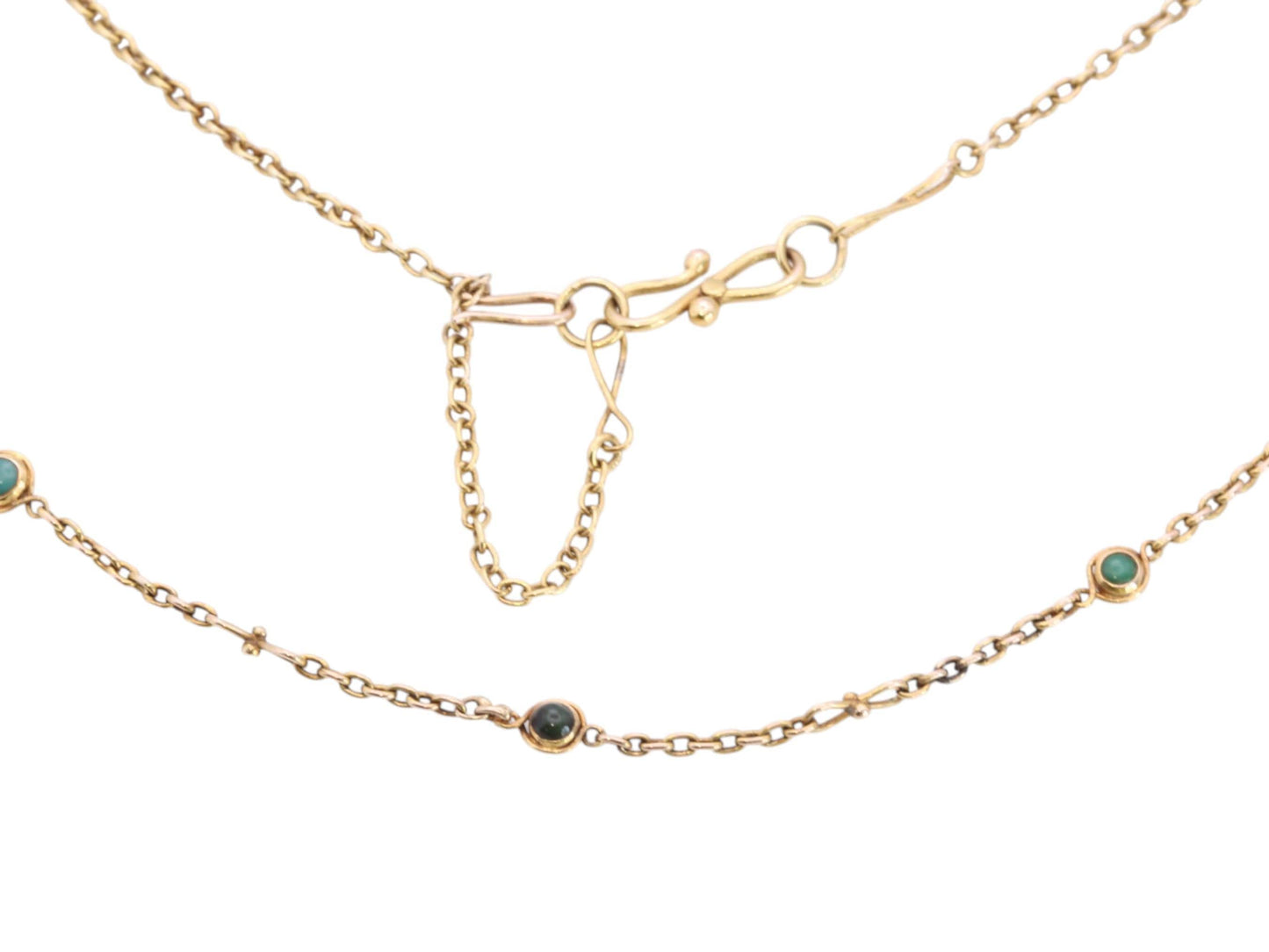 Antique 18ct Gold Turquoise Infinity Link Necklace | Safety Hook & Chain | Victorian c.1890