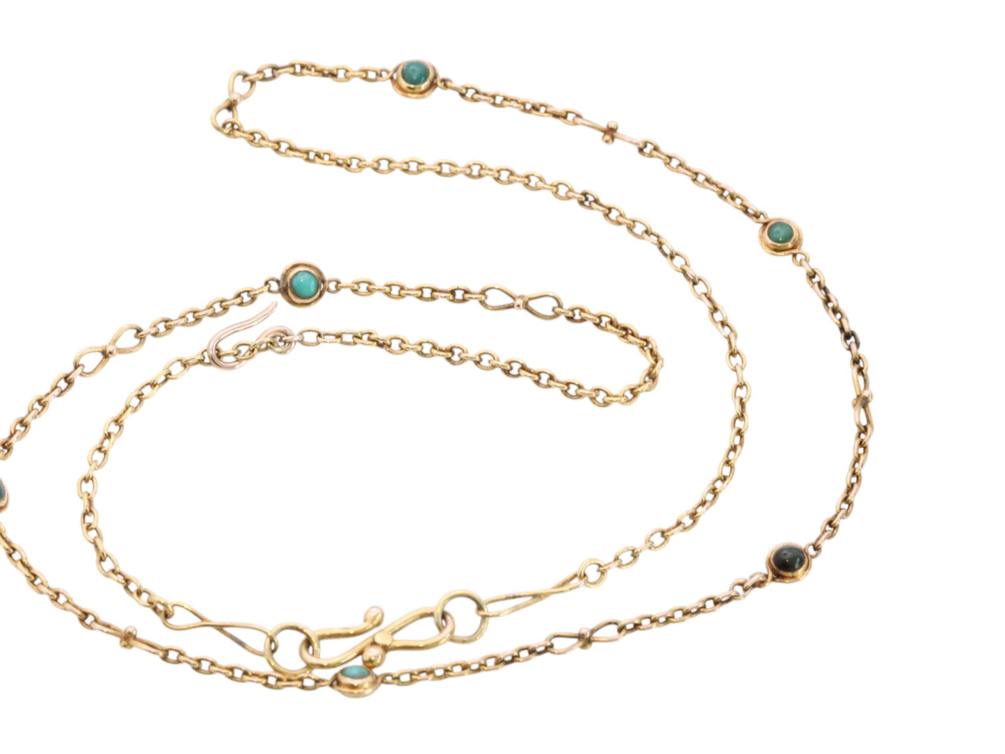 Antique 18ct Gold Turquoise Infinity Link Necklace | Safety Hook & Chain | Victorian c.1890