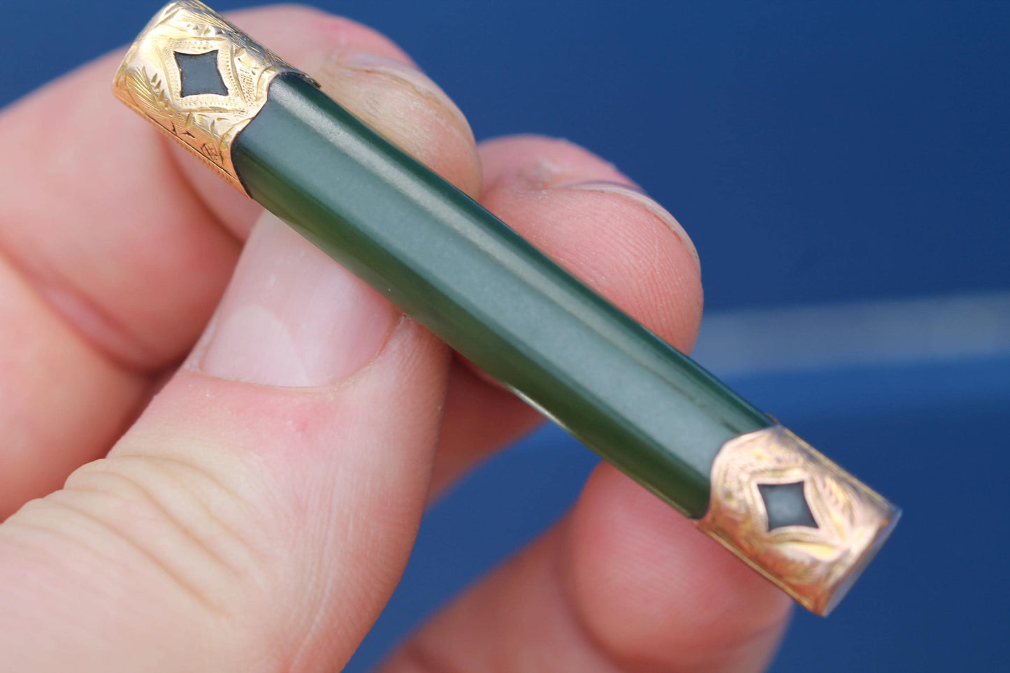Antique 9ct Gold & New Zealand Nephrite Brooch | Bar Brooch | Edwardian