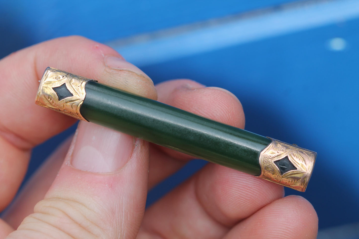 Antique 9ct Gold & New Zealand Nephrite Brooch | Bar Brooch | Edwardian