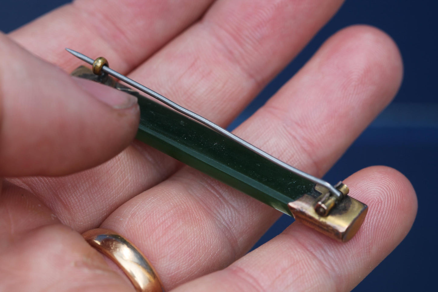 Antique 9ct Gold & New Zealand Nephrite Brooch | Bar Brooch | Edwardian