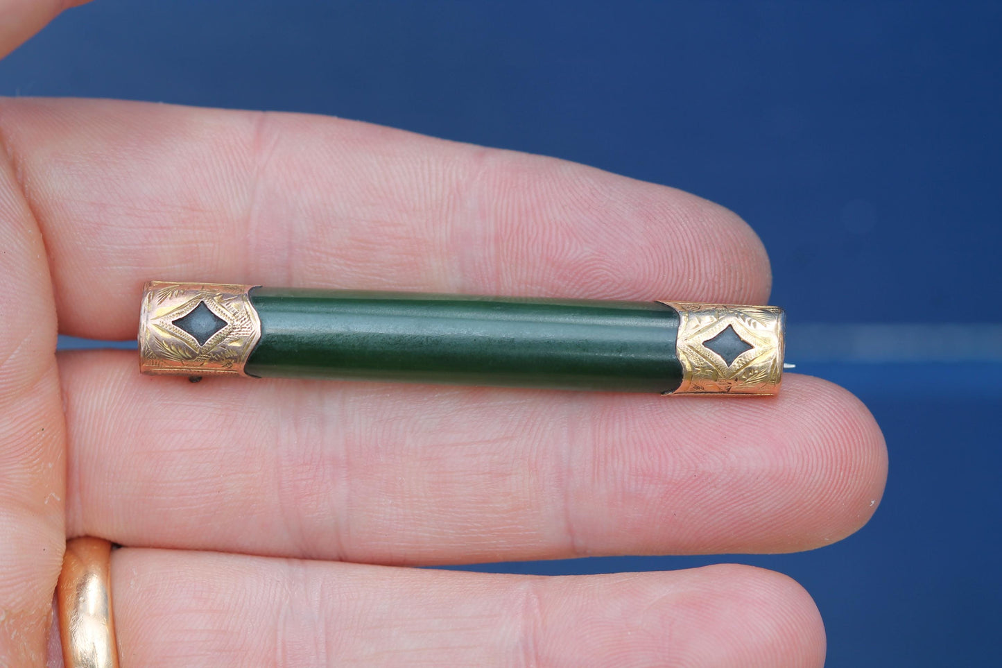 Antique 9ct Gold & New Zealand Nephrite Brooch | Bar Brooch | Edwardian