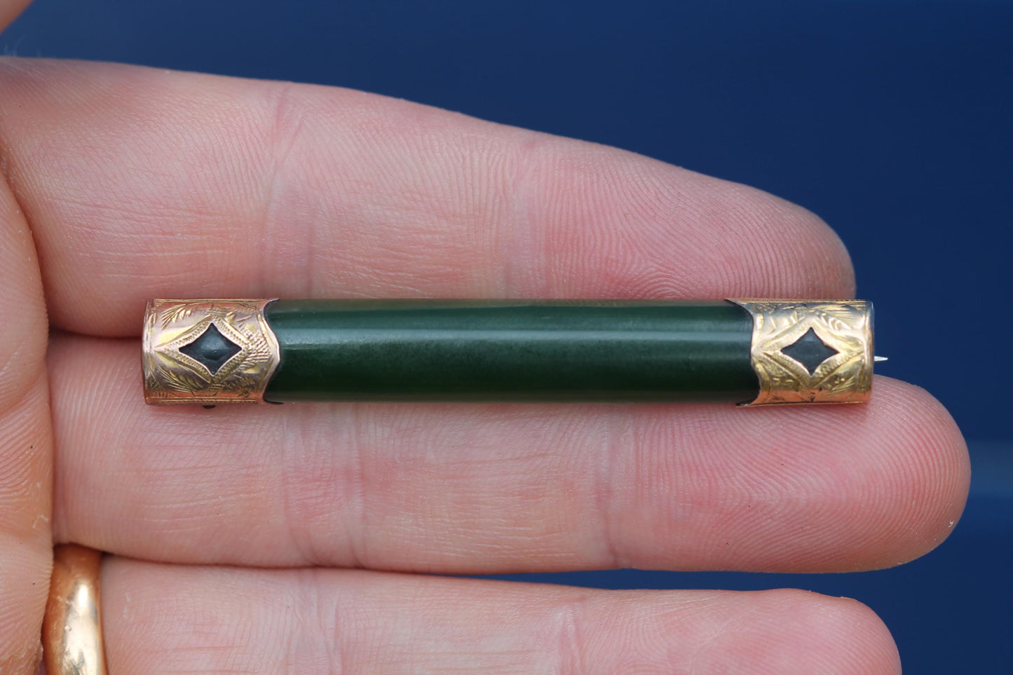 Antique 9ct Gold & New Zealand Nephrite Brooch | Bar Brooch | Edwardian