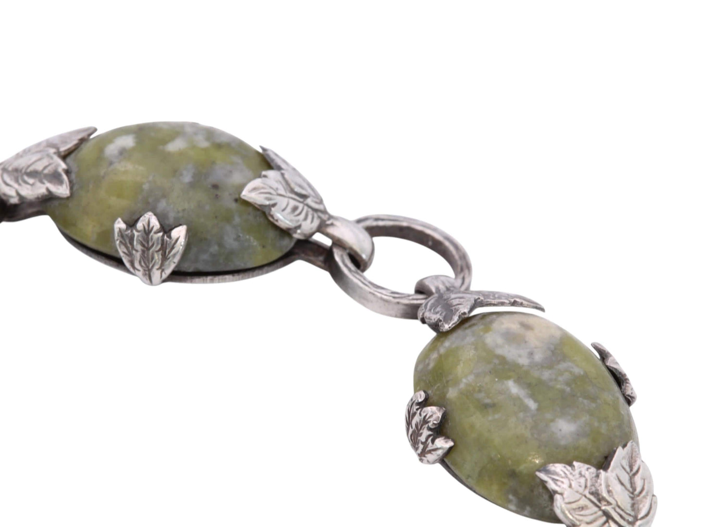 Antique Sterling Silver Connemara Marble Bracelet | Irish Leaf Link Bracelet | c.1950