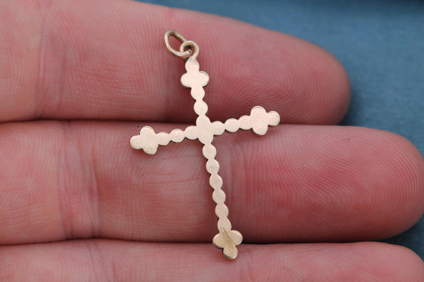 Antique Victorian 9ct Gold Cross Pendant | Seed Pearl & Turquoise | c.1880