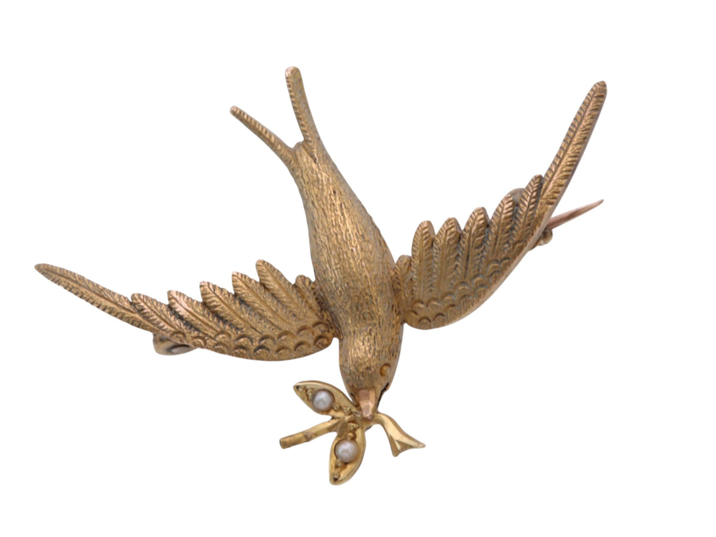 Antique Edwardian Swallow Brooch | 15ct Gold & Seed Pearl | Bird Jewellery | c.1905