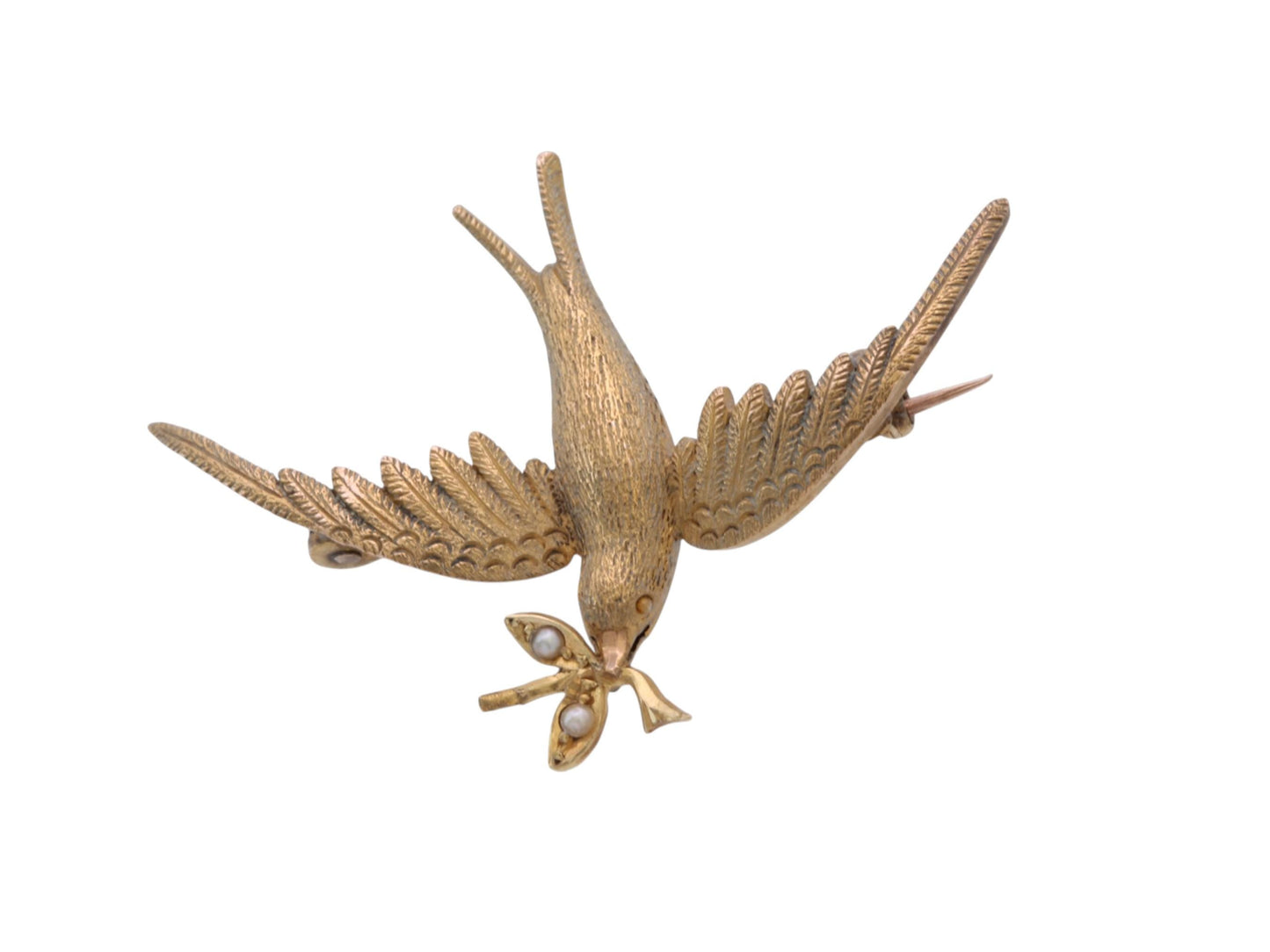Antique Edwardian Swallow Brooch | 15ct Gold & Seed Pearl | Bird Jewellery | c.1905