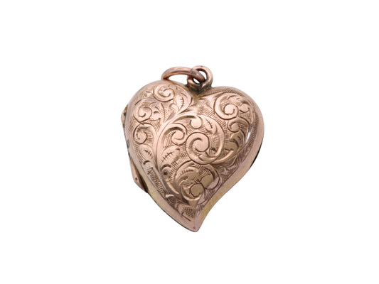 Antique Edwardian 9ct Gold Heart Locket | Engraved Heart Pendant | c.1910