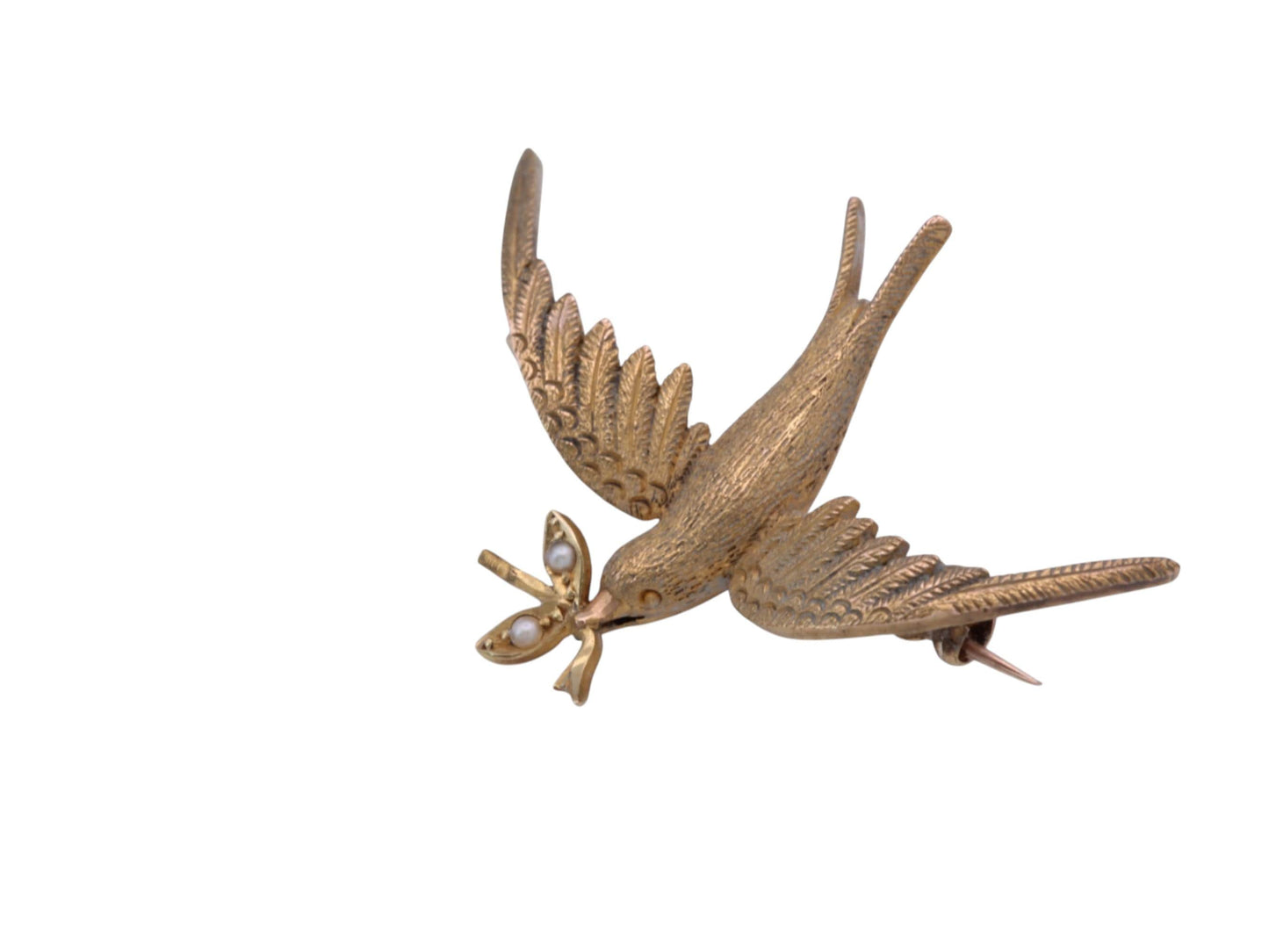 Antique-Edwardian-Swallow-Brooch-|-15ct-Gold-&-Seed-Pearl-|-Bird-Jewellery-|-c.1905