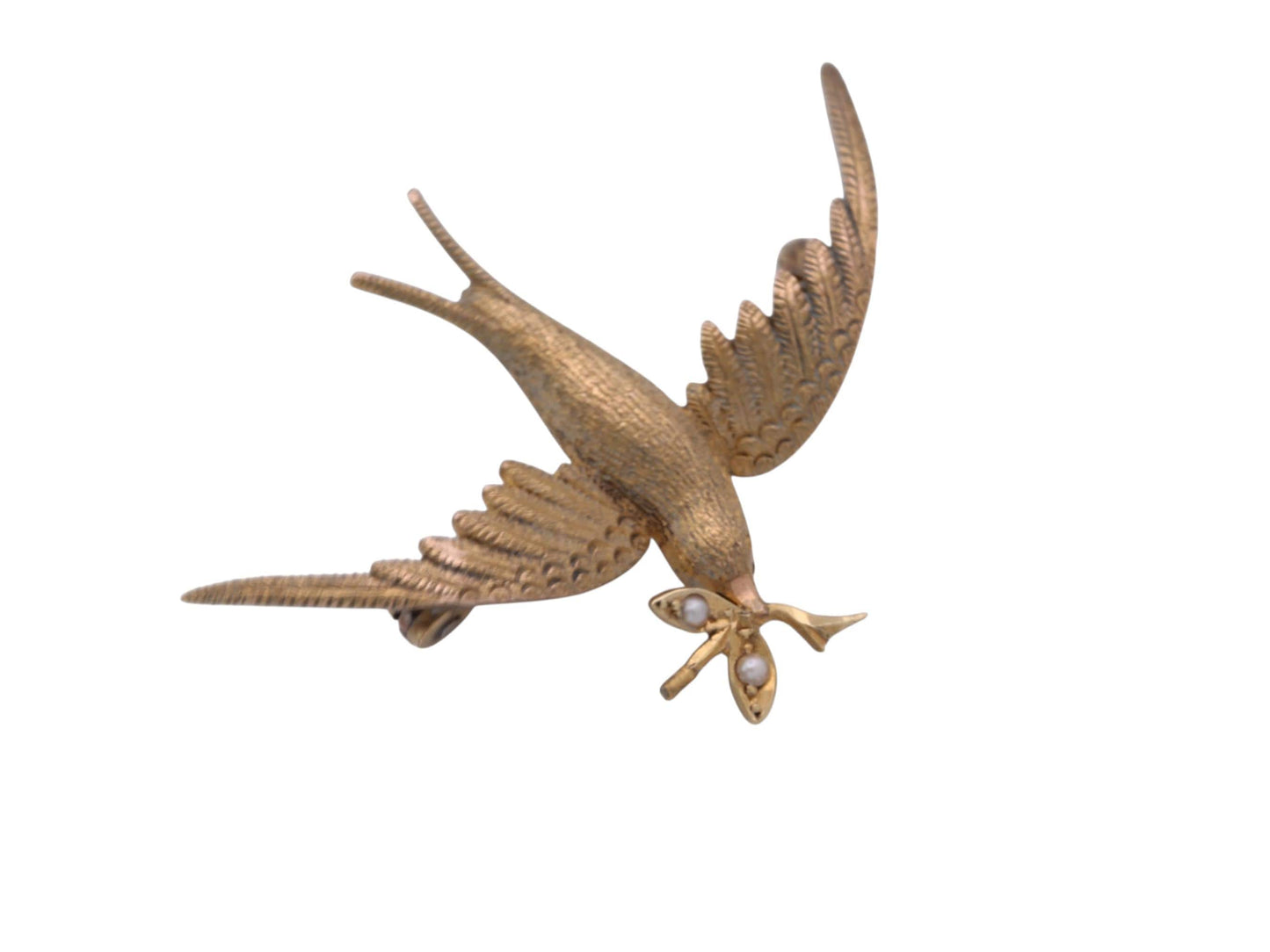 Antique Edwardian Swallow Brooch | 15ct Gold & Seed Pearl | Bird Jewellery | c.1905