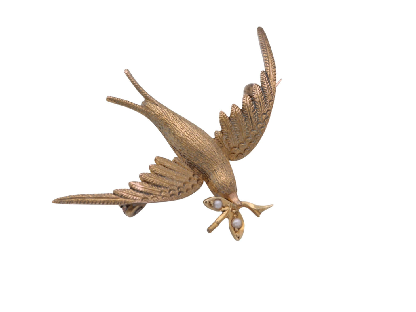 Antique Edwardian Swallow Brooch | 15ct Gold & Seed Pearl | Bird Jewellery | c.1905