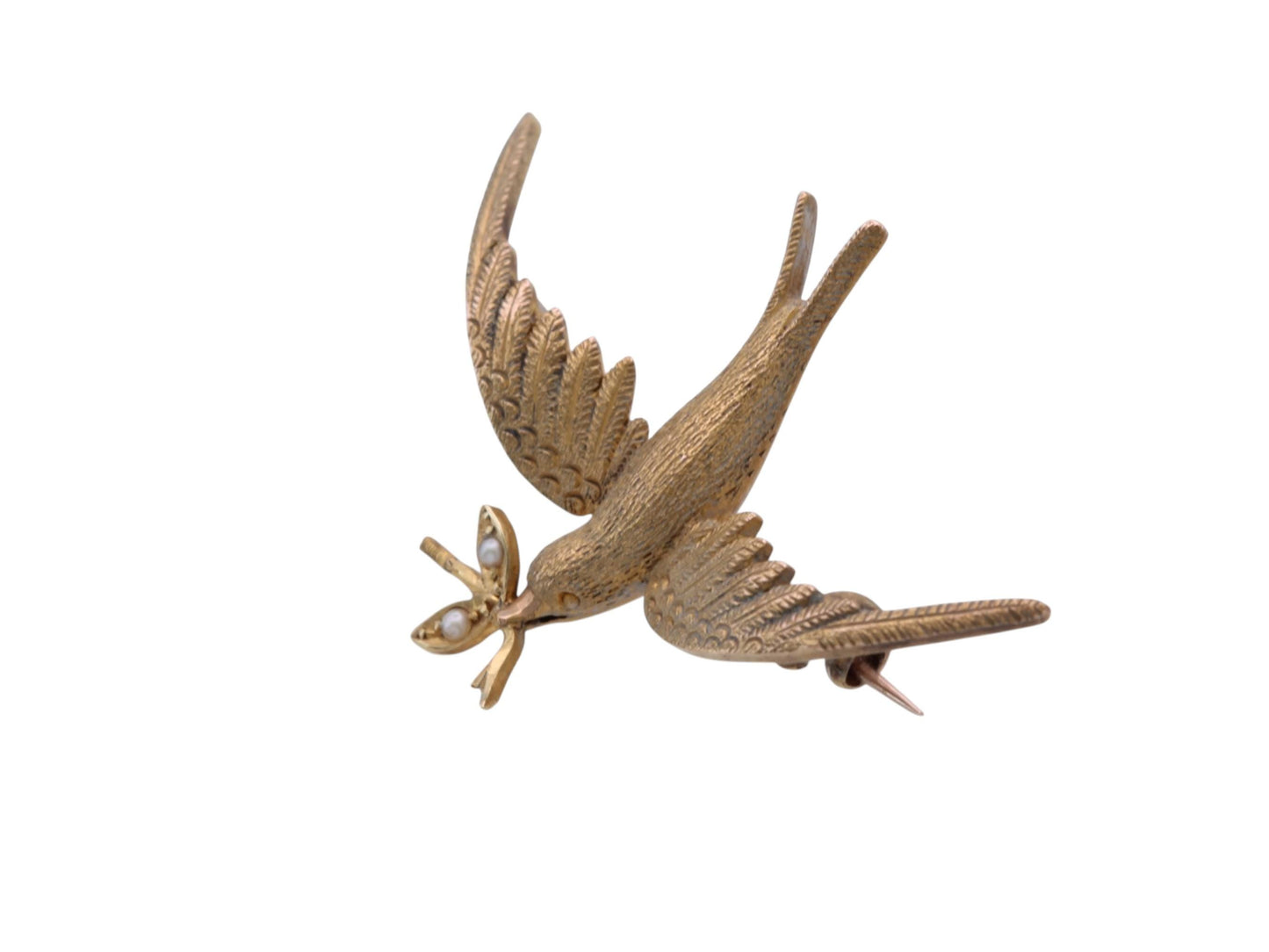 Antique Edwardian Swallow Brooch | 15ct Gold & Seed Pearl | Bird Jewellery | c.1905