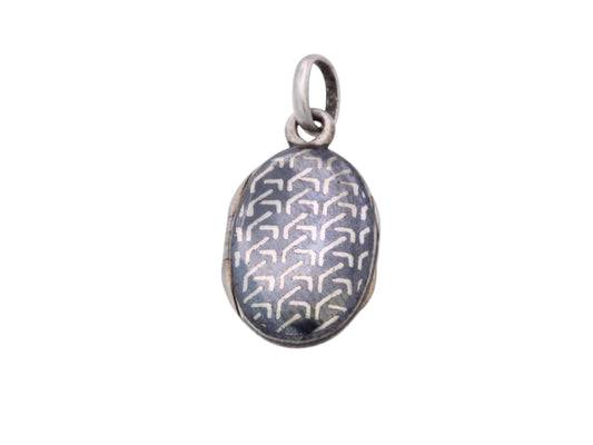 Antique French Niello Locket | 800 Silver Geometric Pendant | c.1860