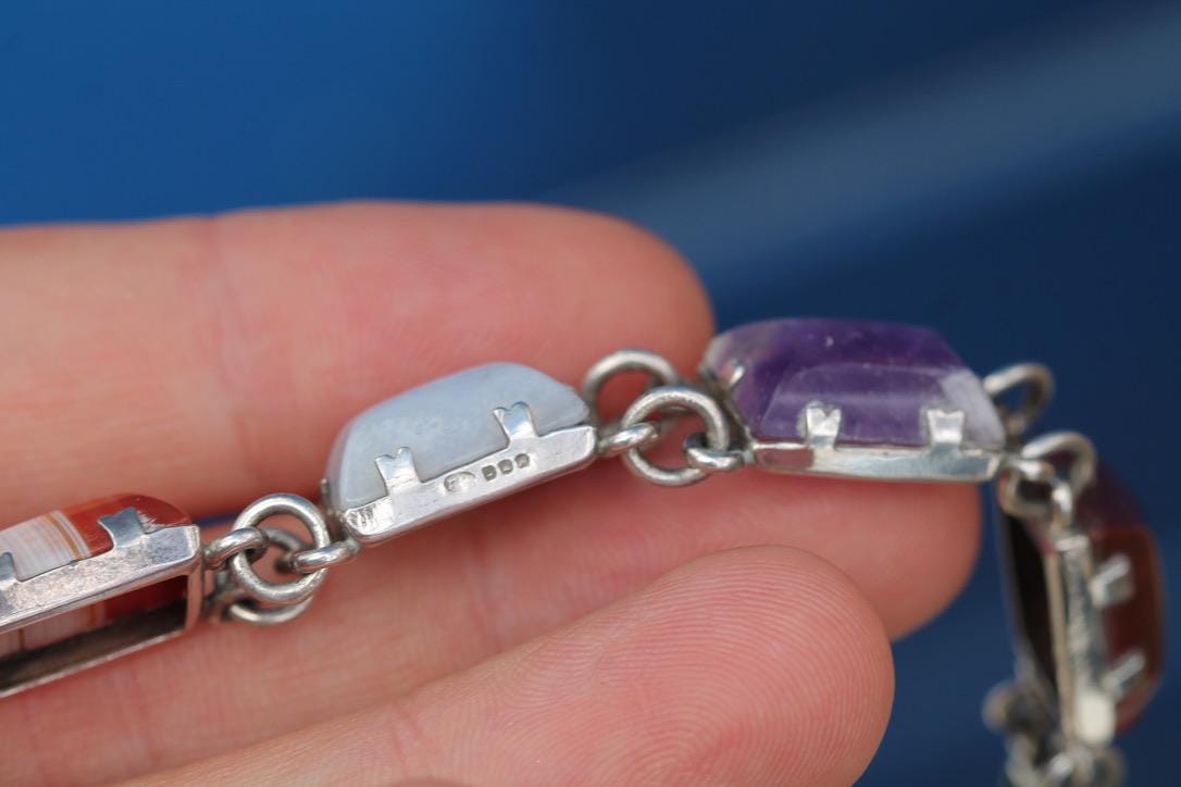 Vintage Scottish Sterling Silver Multi Gemstone Bracelet | Edinburgh 1975 — view 9