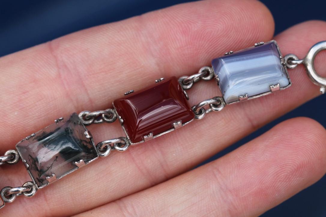 Vintage Scottish Sterling Silver Multi Gemstone Bracelet | Edinburgh 1975 — view 11