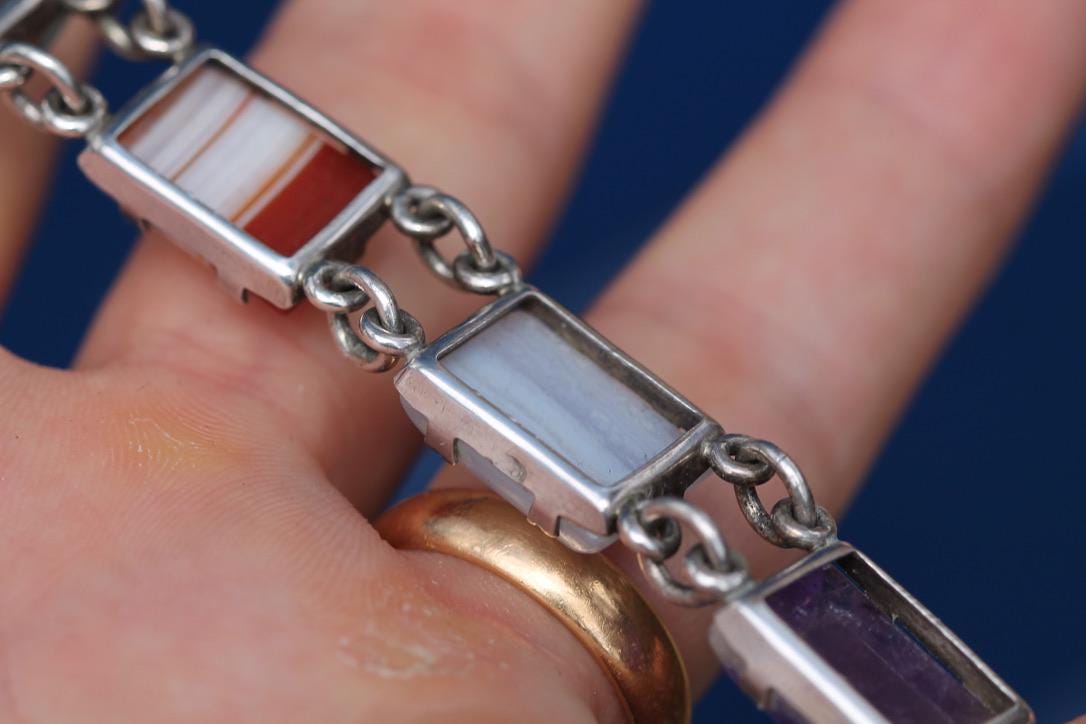 Vintage Scottish Sterling Silver Multi Gemstone Bracelet | Edinburgh 1975 — view 17