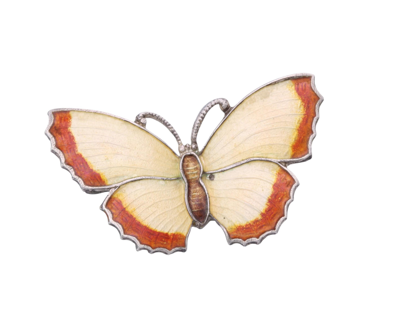 Vintage Sterling Silver Enamel Butterfly Brooch | Orange & Cream Butterfly Pin — view 7