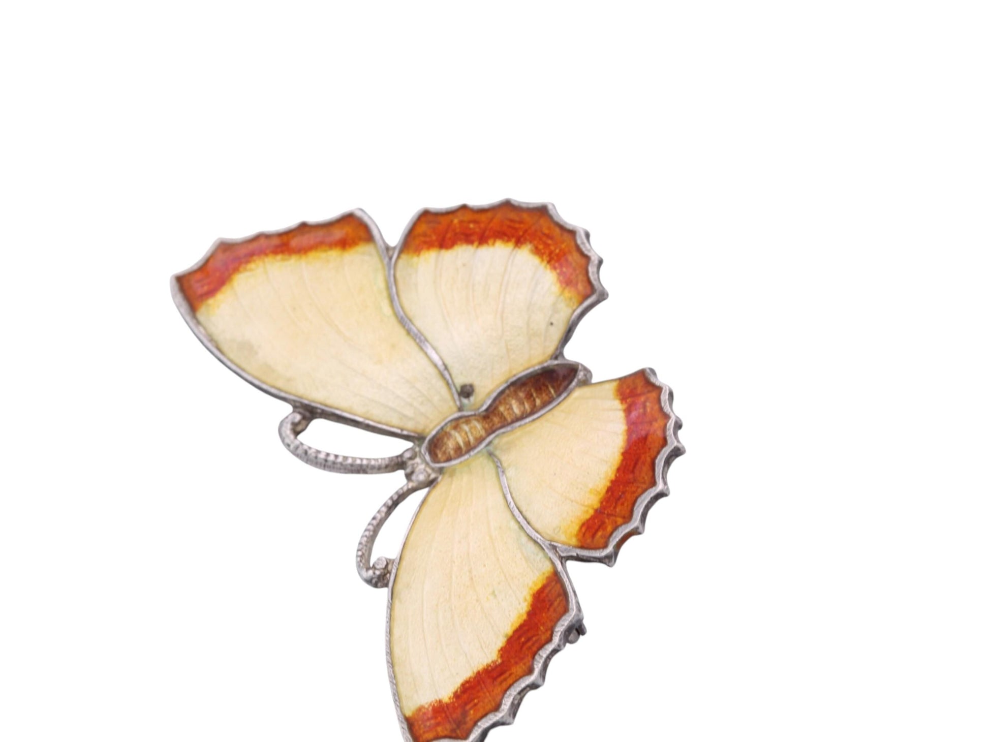 Vintage Sterling Silver Enamel Butterfly Brooch | Orange & Cream Butterfly Pin — view 8