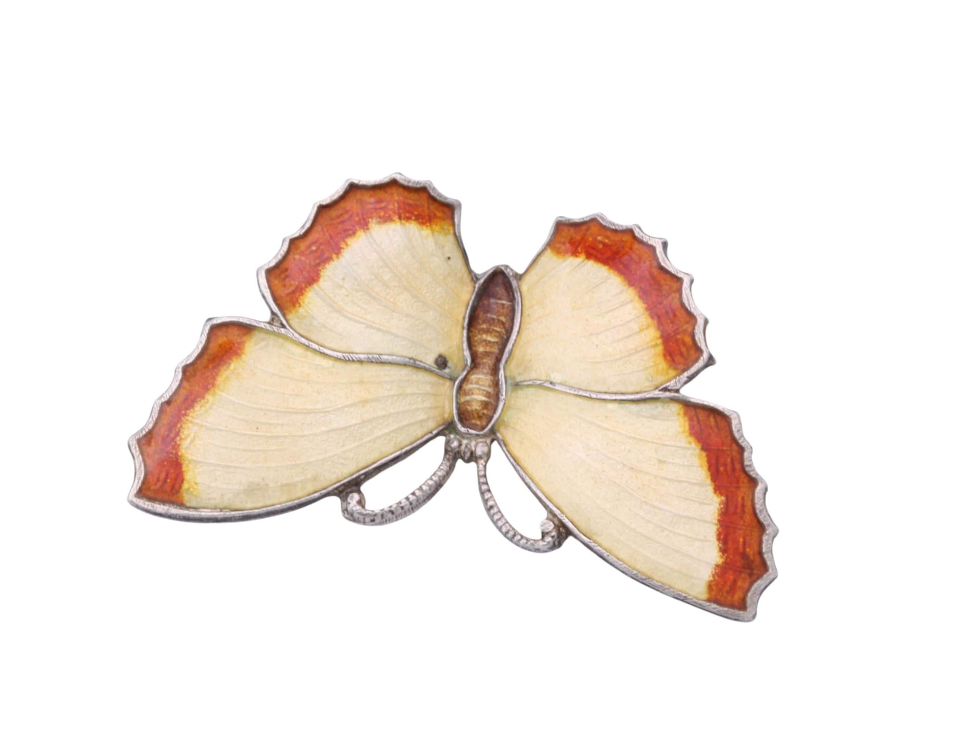 Vintage Sterling Silver Enamel Butterfly Brooch | Orange & Cream Butterfly Pin — view 9