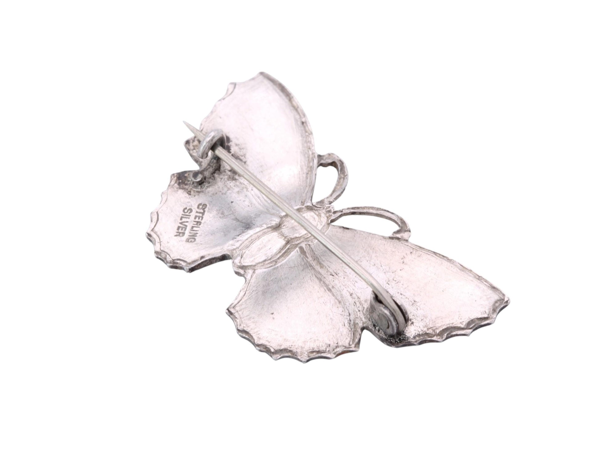 Vintage Sterling Silver Enamel Butterfly Brooch | Orange & Cream Butterfly Pin — view 10