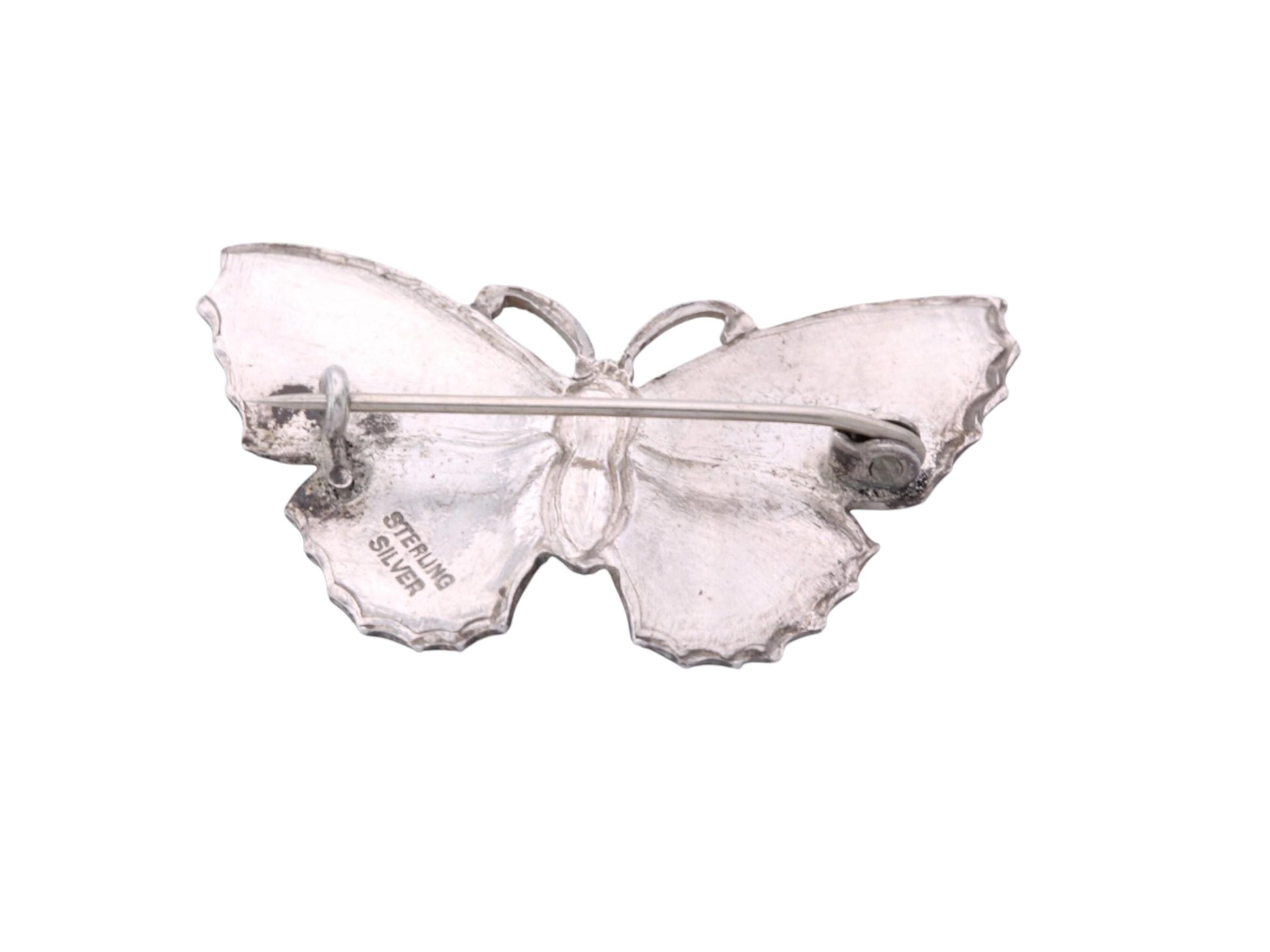 Vintage Sterling Silver Enamel Butterfly Brooch | Orange & Cream Butterfly Pin — view 11