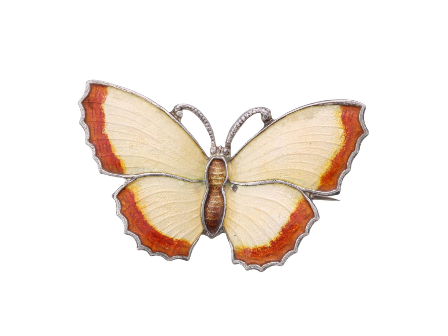 Vintage Sterling Silver Enamel Butterfly Brooch | Orange & Cream Butterfly Pin — view 12