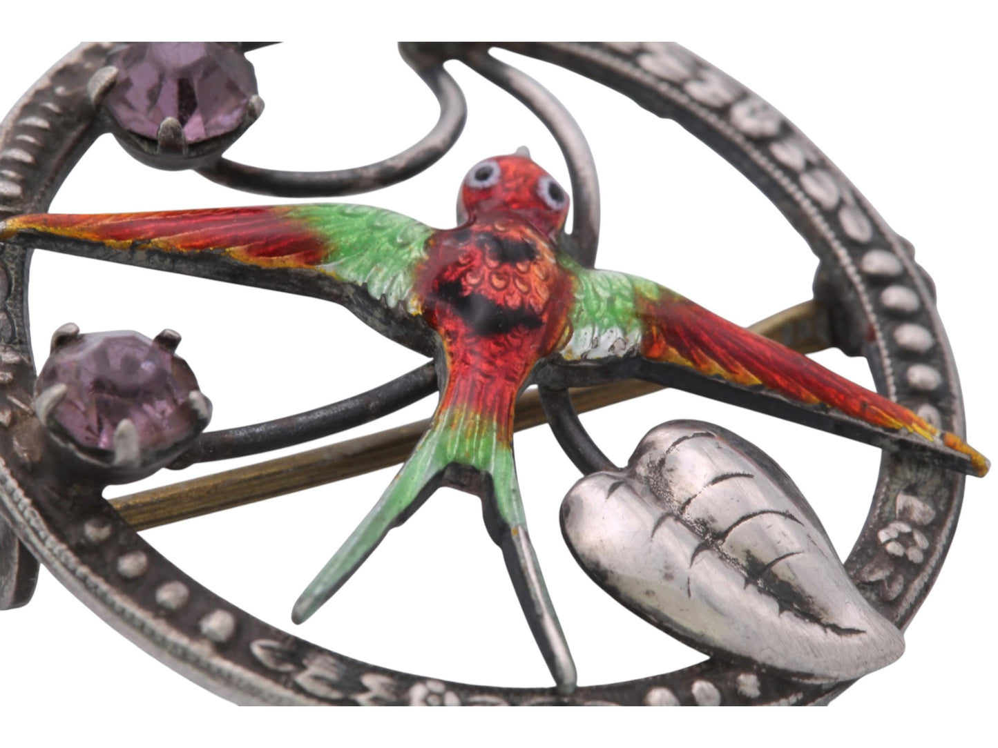 Vintage Sterling Silver Enamel Swallow Brooch | Mid-Century c.1950 — view 4