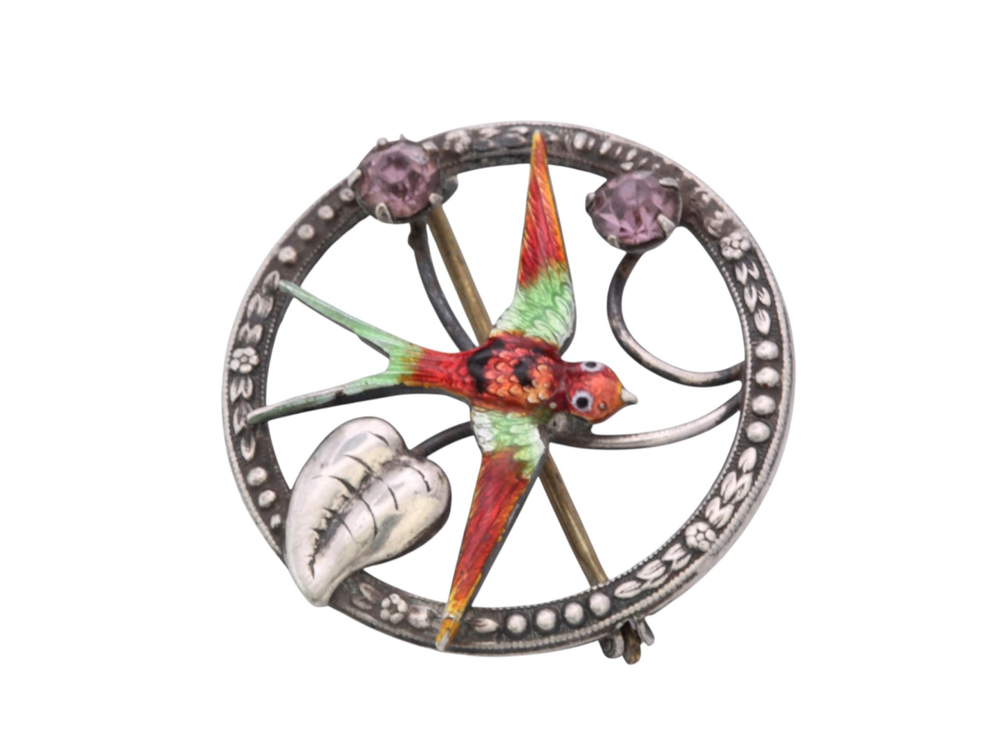 Vintage Sterling Silver Enamel Swallow Brooch | Mid-Century c.1950 — view 5