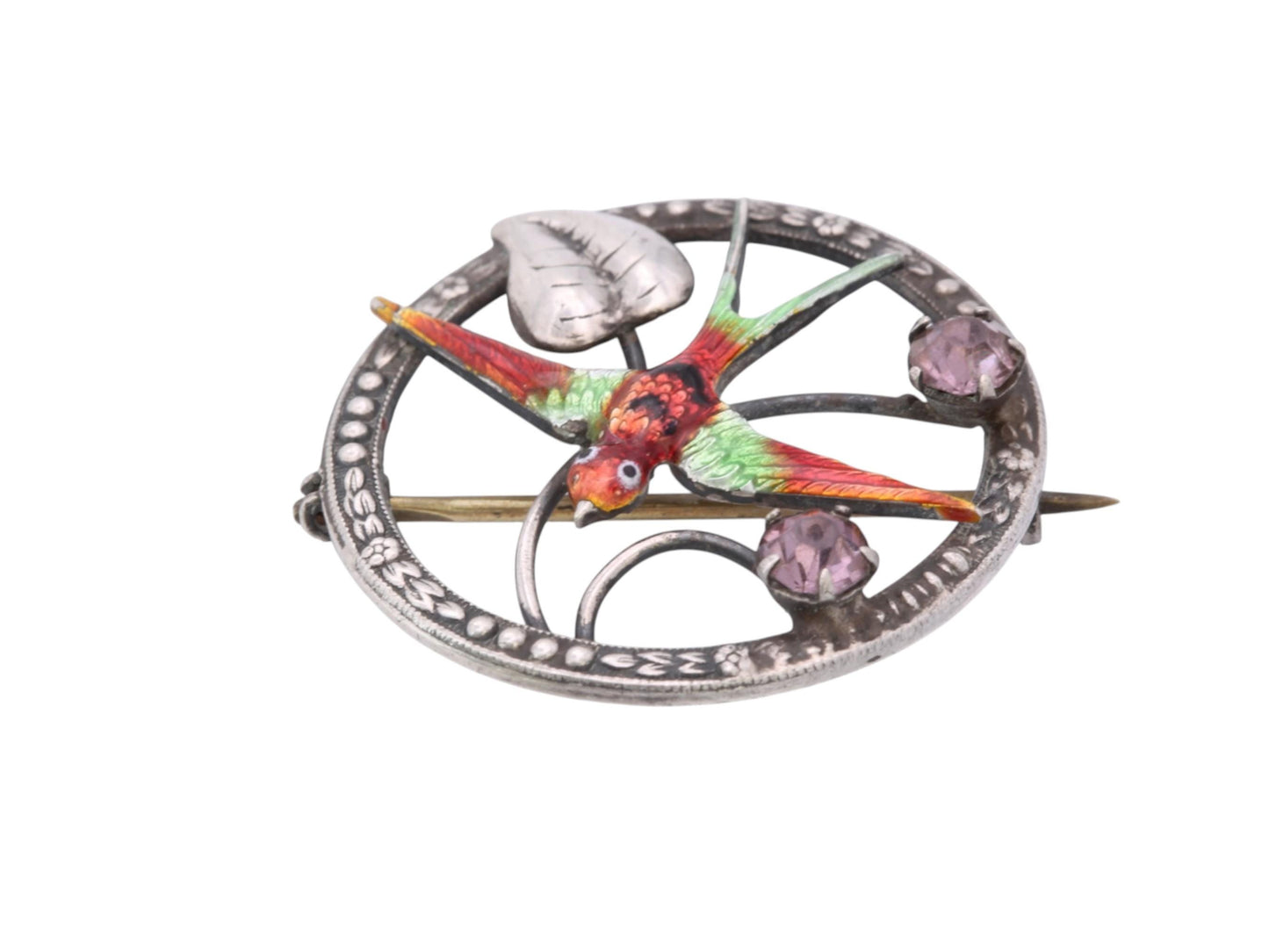Vintage Sterling Silver Enamel Swallow Brooch | Mid-Century c.1950 — view 7
