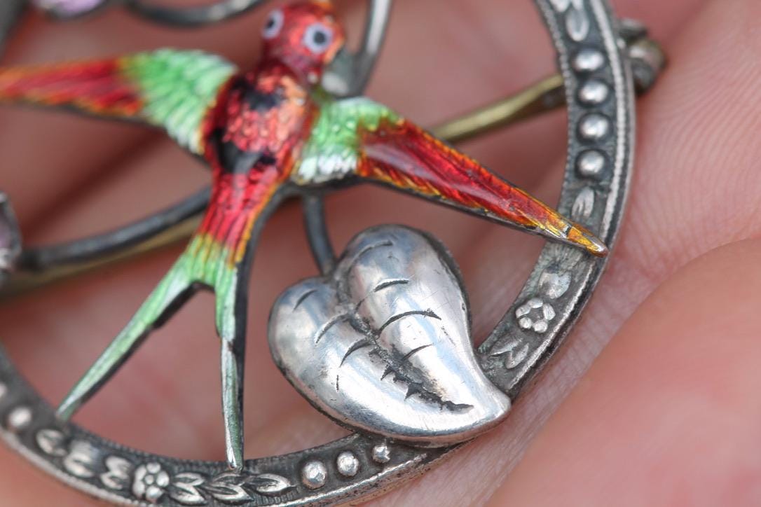 Vintage Sterling Silver Enamel Swallow Brooch | Mid-Century c.1950 — view 10