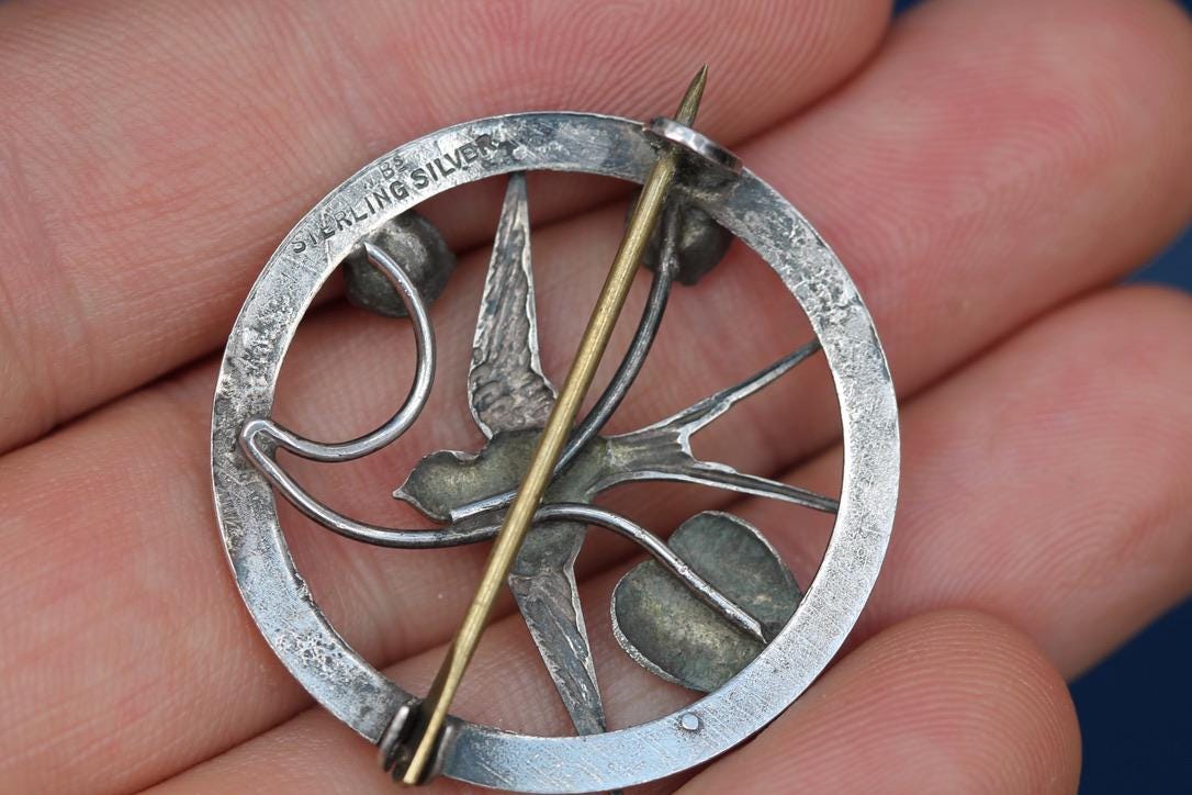 Vintage Sterling Silver Enamel Swallow Brooch | Mid-Century c.1950 — view 13