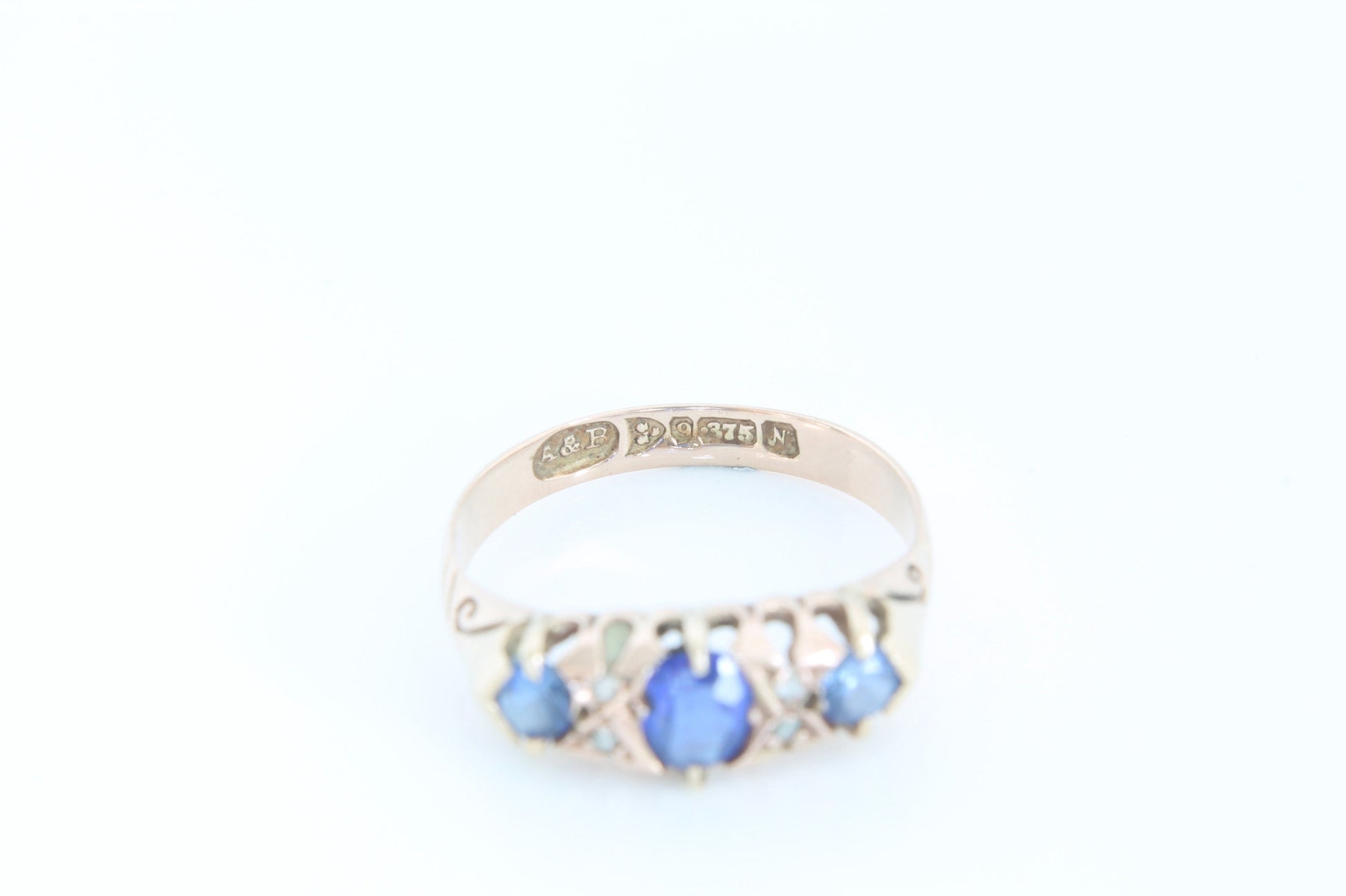 antique-9ct-gold-diamond-and-blue-paste-ring