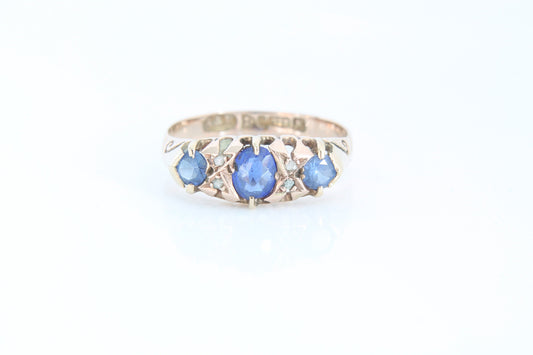 antique-9ct-gold-diamond-and-blue-paste-ring