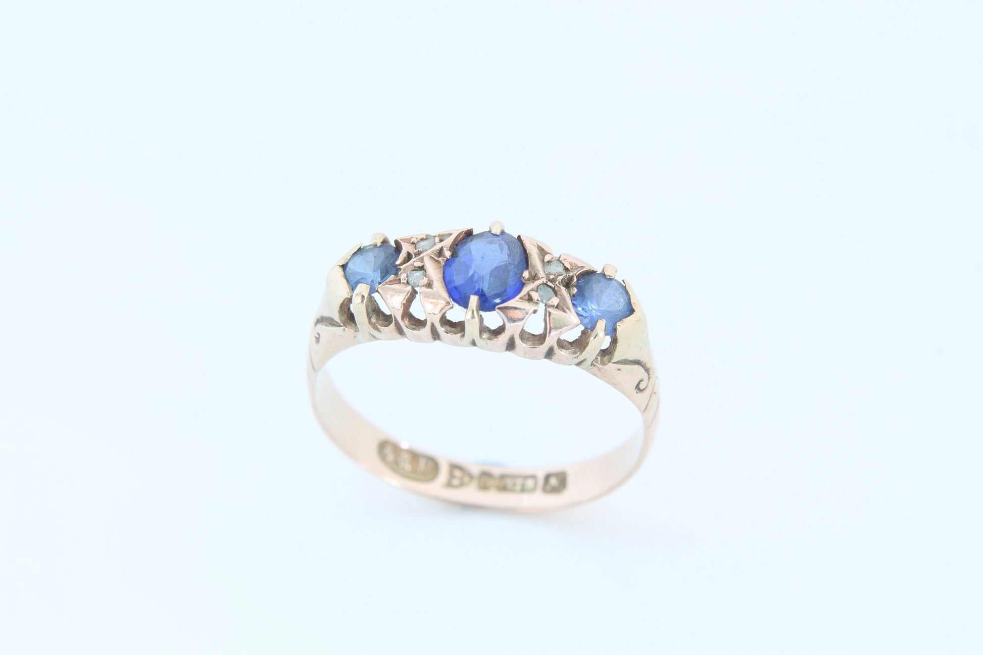 antique-9ct-gold-diamond-and-blue-paste-ring