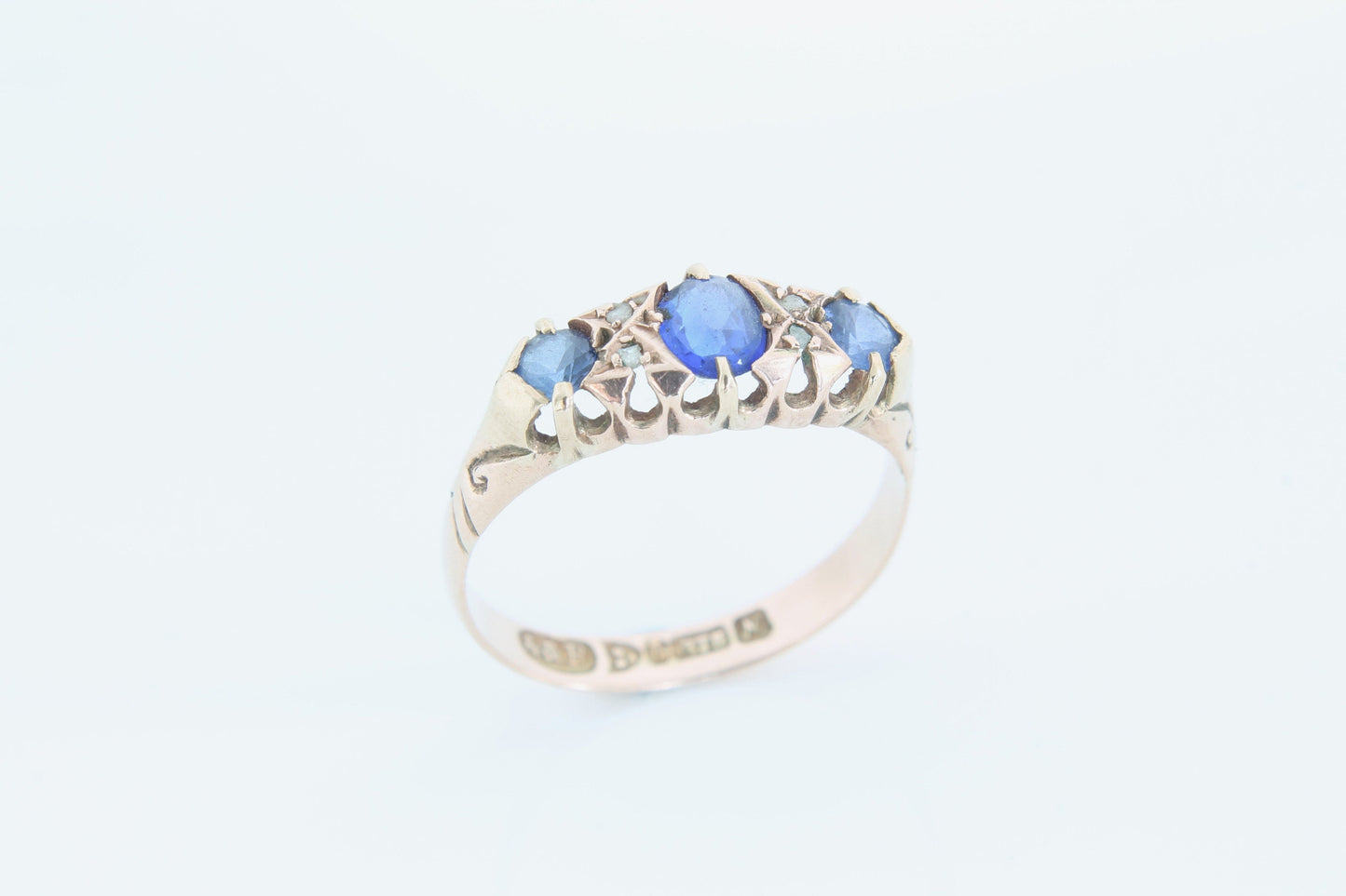 antique-9ct-gold-diamond-and-blue-paste-ring