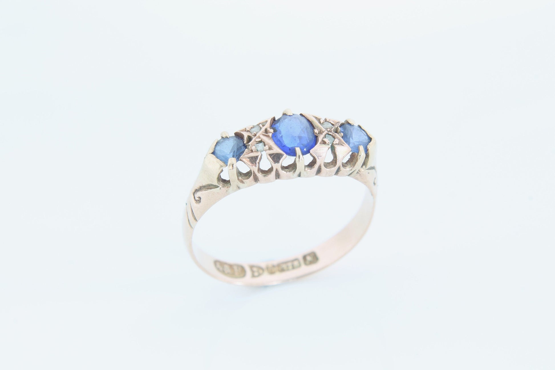 antique-9ct-gold-diamond-and-blue-paste-ring