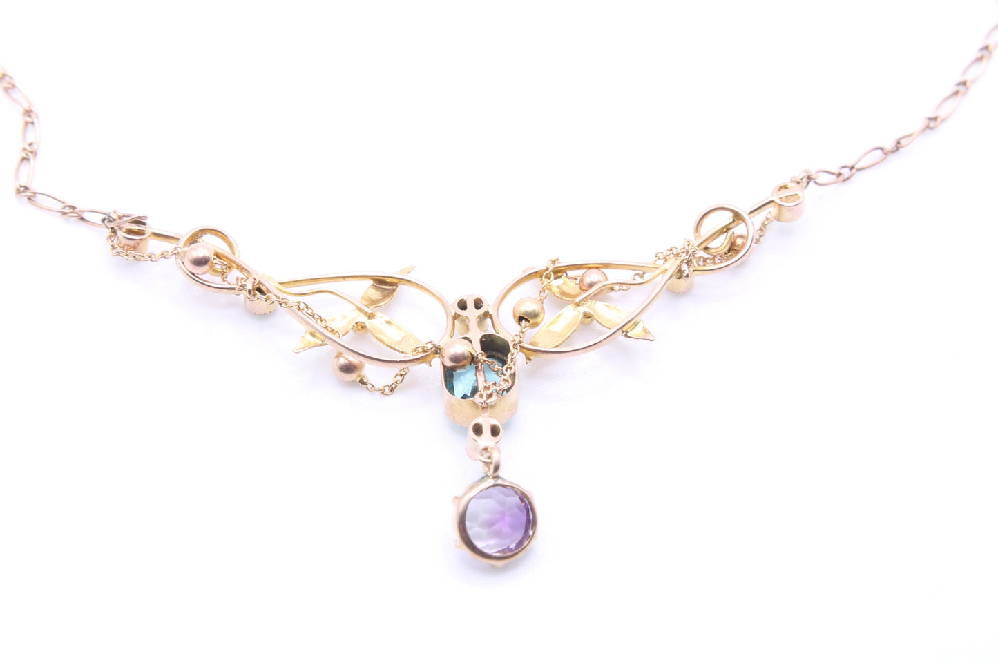 antique-9ct-gold-diamond-topaz-amethyst-necklace