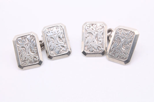 Antique Victorian Silver Engraved Cufflinks - 1893