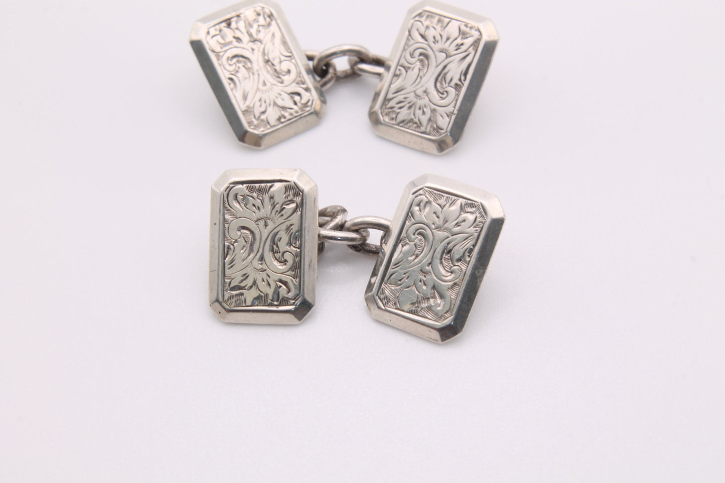 Antique Victorian Silver Engraved Cufflinks - 1893