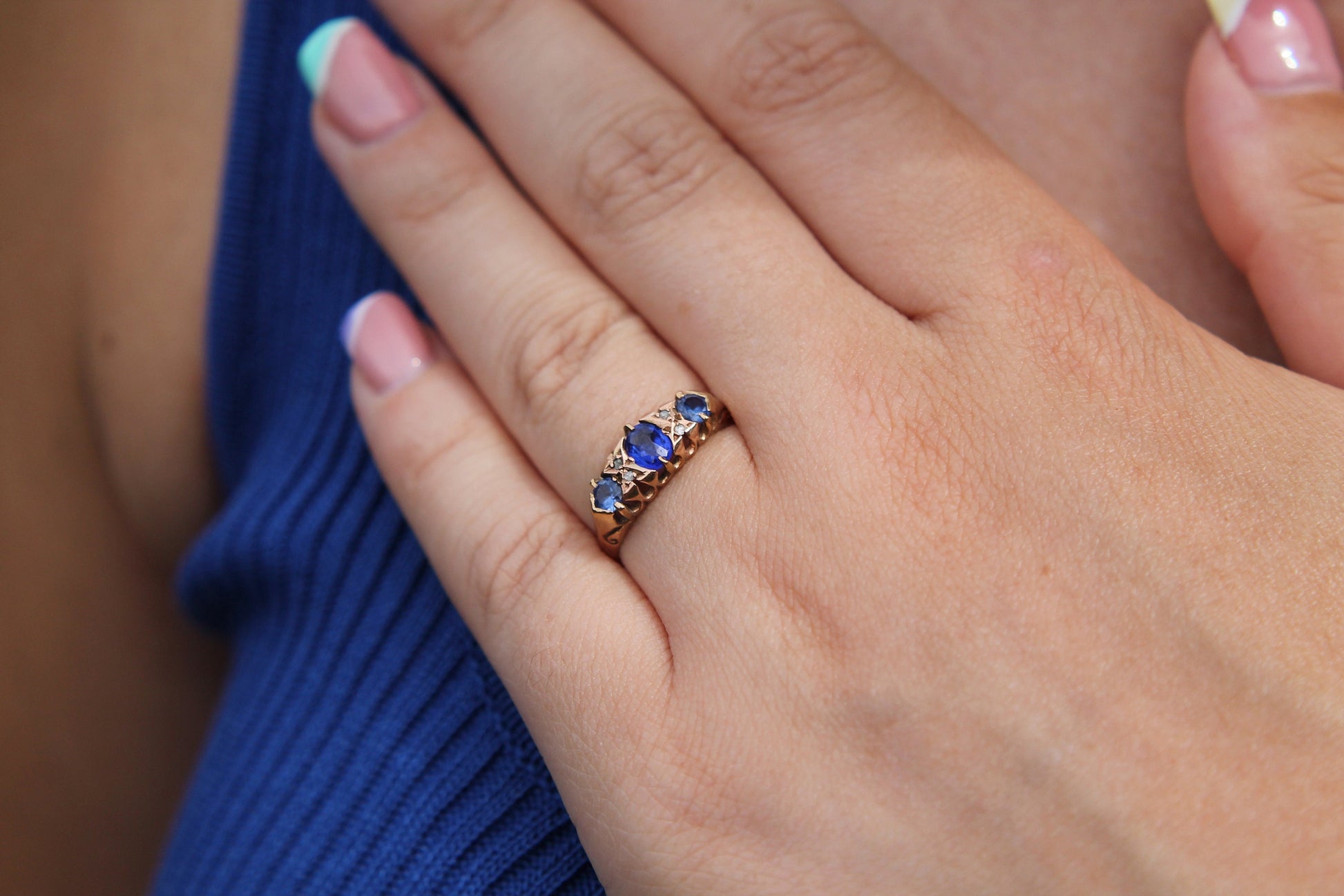 antique-9ct-gold-diamond-and-blue-paste-ring
