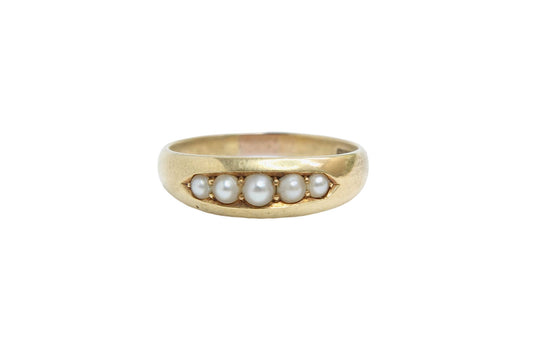 Antique Victorian 18ct Gold 5 Pearl Ring - 1883